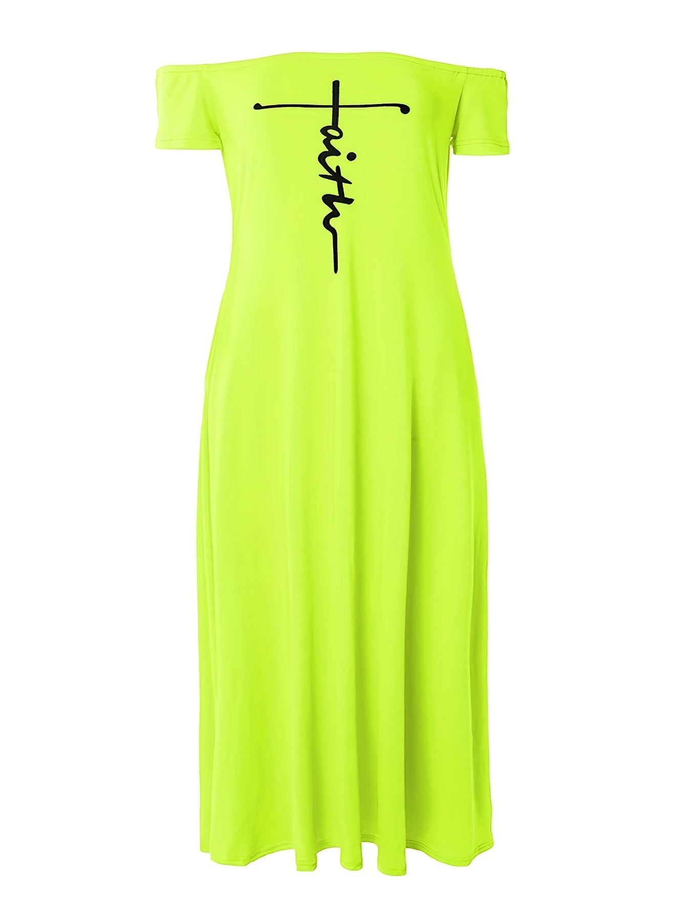 Casual Dress Cross Letter Print Off Shoulder Short Sleeve Maxi Dress With Pockets