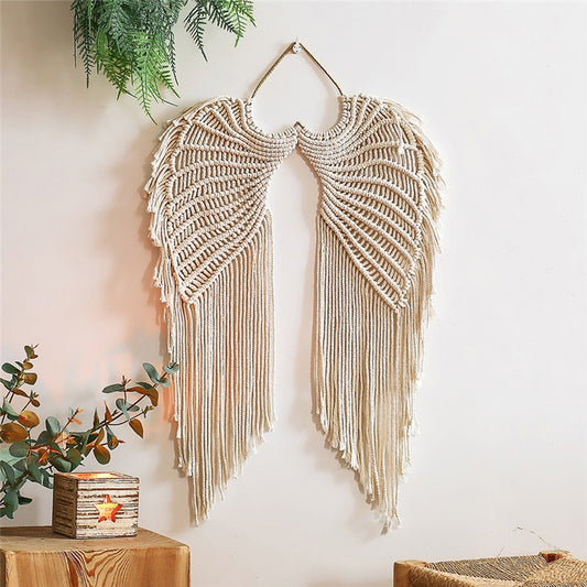 Macrame Wall Hanging Boho Tapestry Angels Wing Woven Bohemian Wall Décor Home Decoration For Apartment Bedroom Living Room