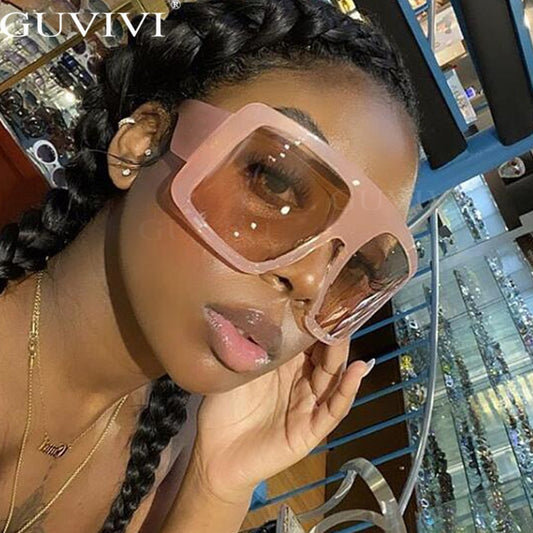 One Piece Shield Square Sunglasses For Women Vintage Oversized Sun Glasses Eyewear Cool Black Blue Shades