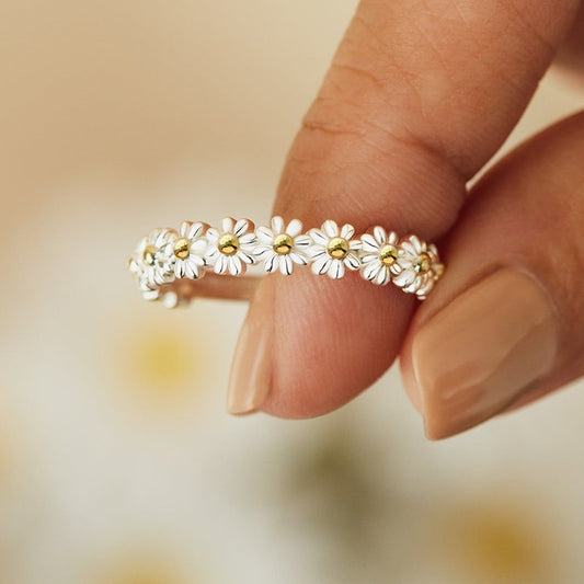 Vintage Daisy Rings Cute Flower Ring Adjustable Open Cuff