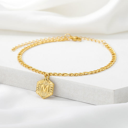 Initial A-Z Letter Anklet Bracelet Boho Summer Beach Barefoot Foot Stainless Steel Leg Chain Charm Jewelry