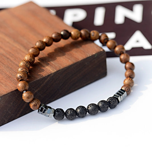 6MM Natural Wood Beads Bracelet Ethnic Hematite Lava Stone Bracelet Yoga Bracelet