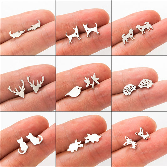 Multiple Minimalist Stud Earrings Stainless Steel Animals Cute Earrings Carnations jewelry Accessories