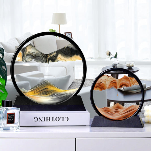 Moving Sand Art Picture Round Glass 3D Hourglass Deep Sea Sandscape In Motion Display Flowing Sand Frame home Décor