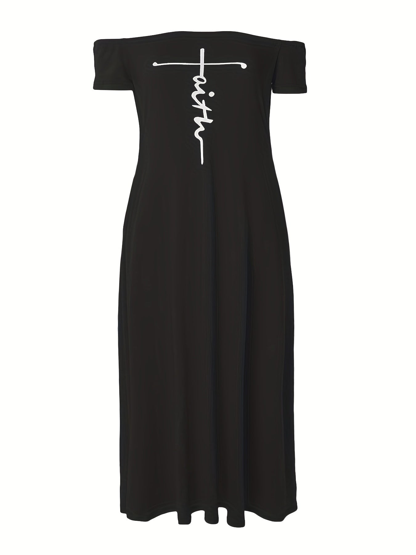 Casual Dress Cross Letter Print Off Shoulder Short Sleeve Maxi Dress With Pockets