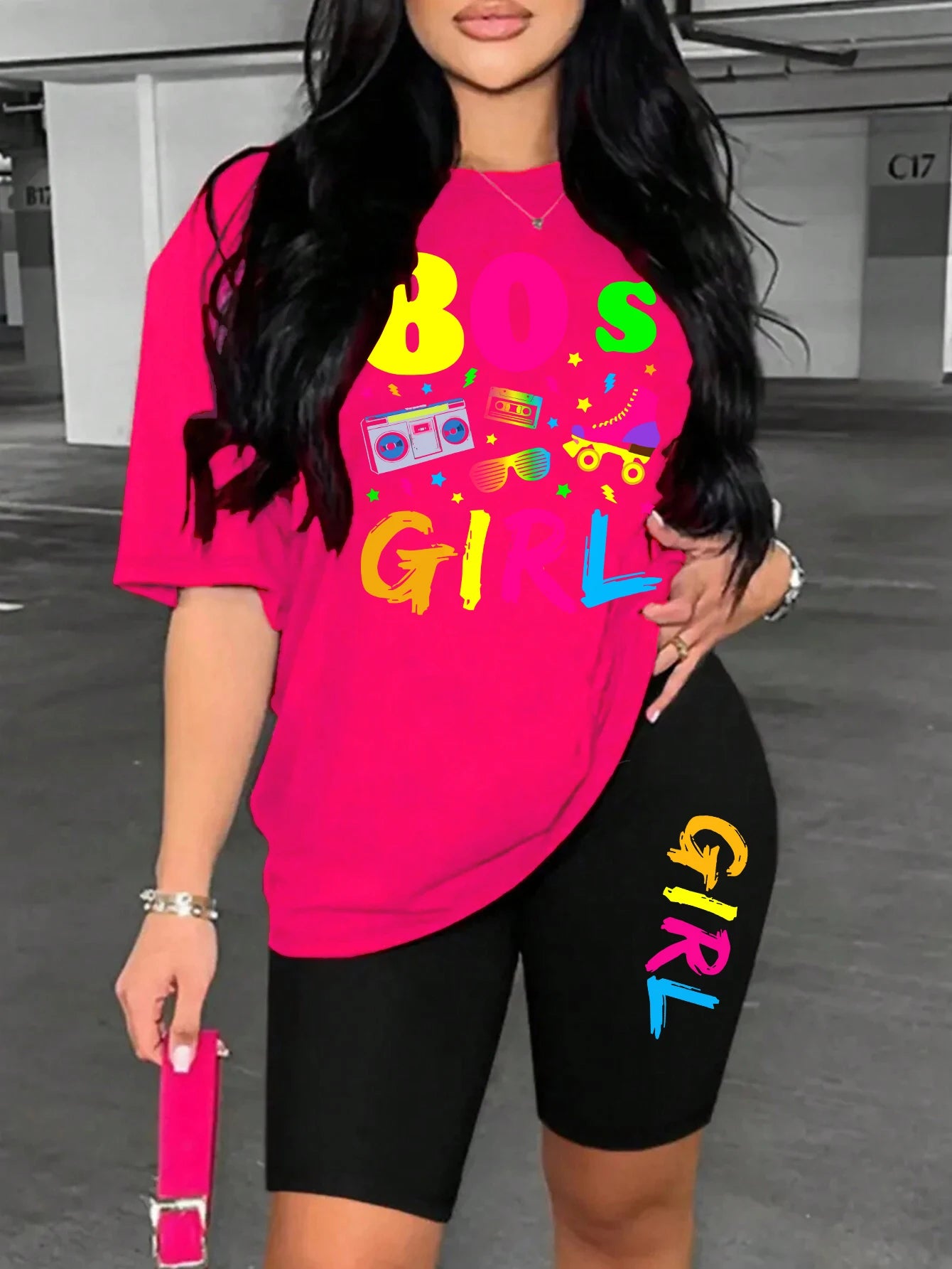 80 S Girl Colorful Printing T Shirts Two Piece Set Fashion Casual Short Sets Comfortable Breathable Shirt Shorts