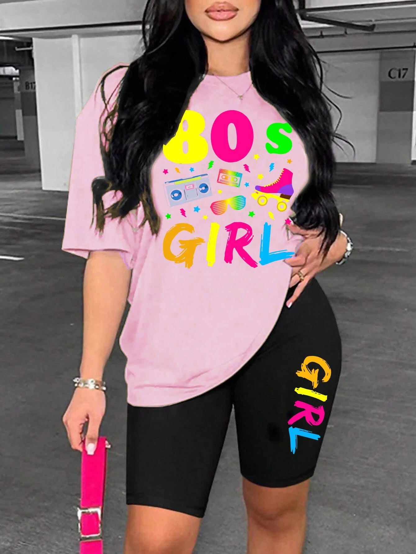 80 S Girl Colorful Printing T Shirts Two Piece Set Fashion Casual Short Sets Comfortable Breathable Shirt Shorts