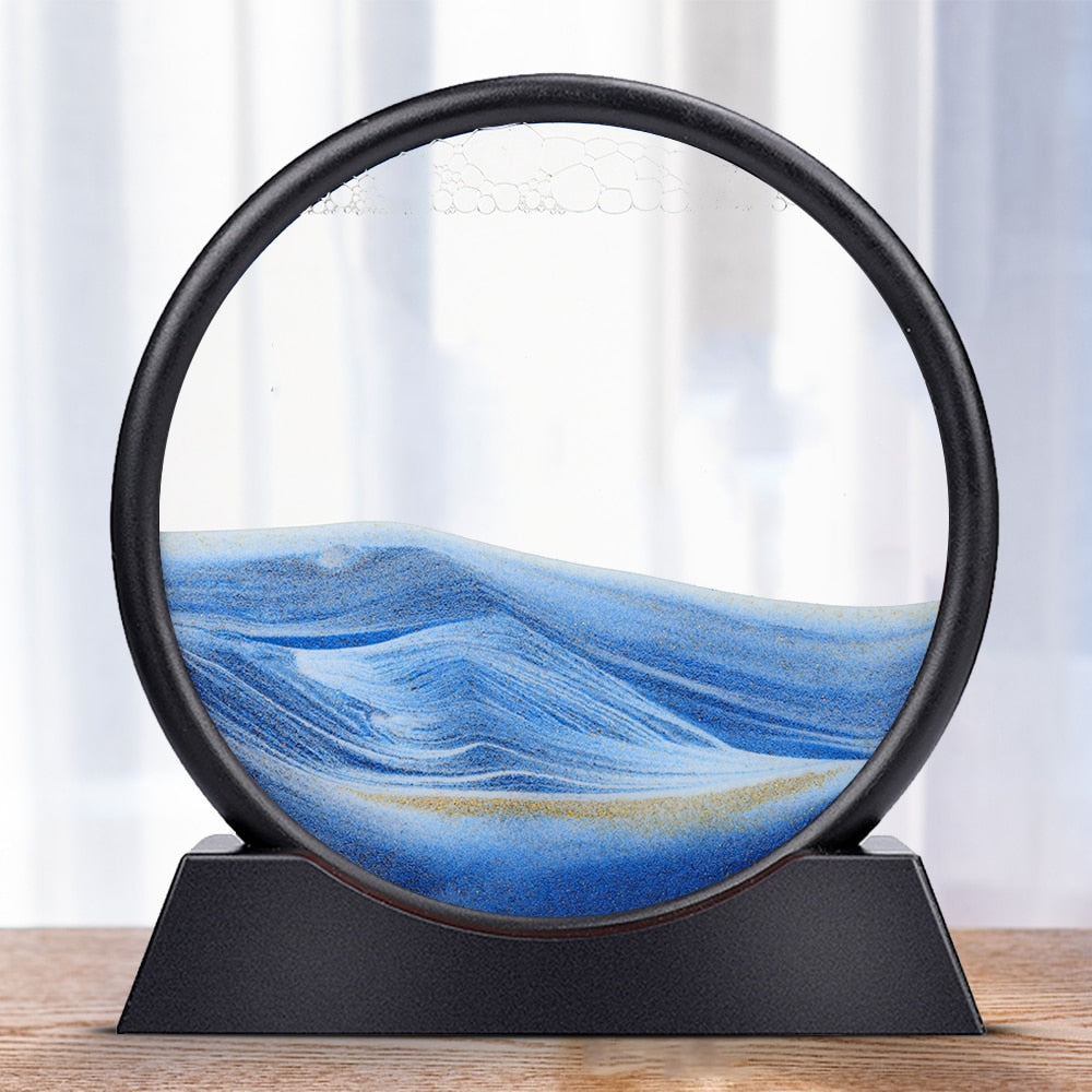 Moving Sand Art Picture Round Glass 3D Hourglass Deep Sea Sandscape In Motion Display Flowing Sand Frame home Décor