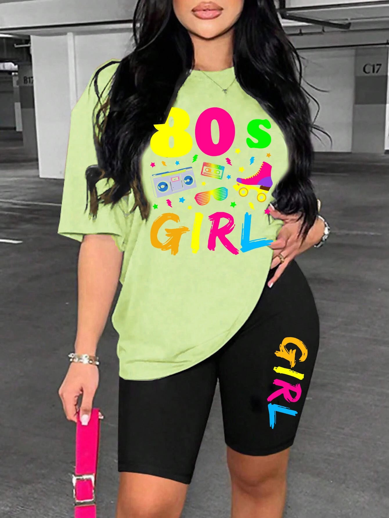 80 S Girl Colorful Printing T Shirts Two Piece Set Fashion Casual Short Sets Comfortable Breathable Shirt Shorts