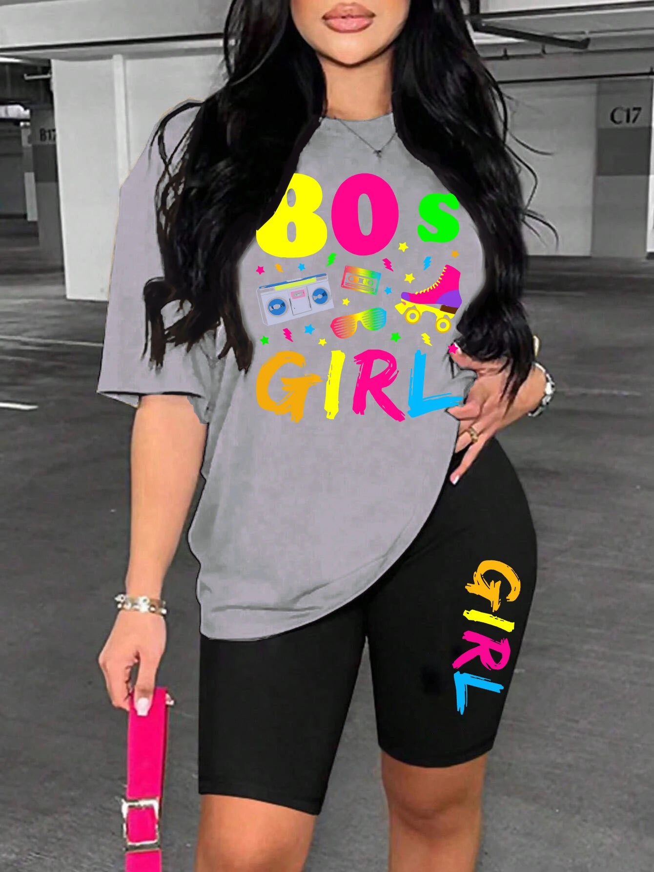 80 S Girl Colorful Printing T Shirts Two Piece Set Fashion Casual Short Sets Comfortable Breathable Shirt Shorts