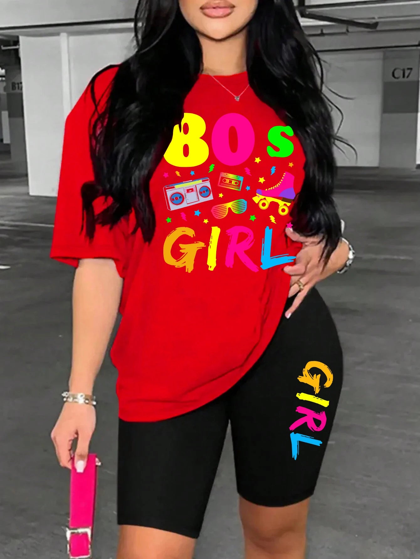 80 S Girl Colorful Printing T Shirts Two Piece Set Fashion Casual Short Sets Comfortable Breathable Shirt Shorts