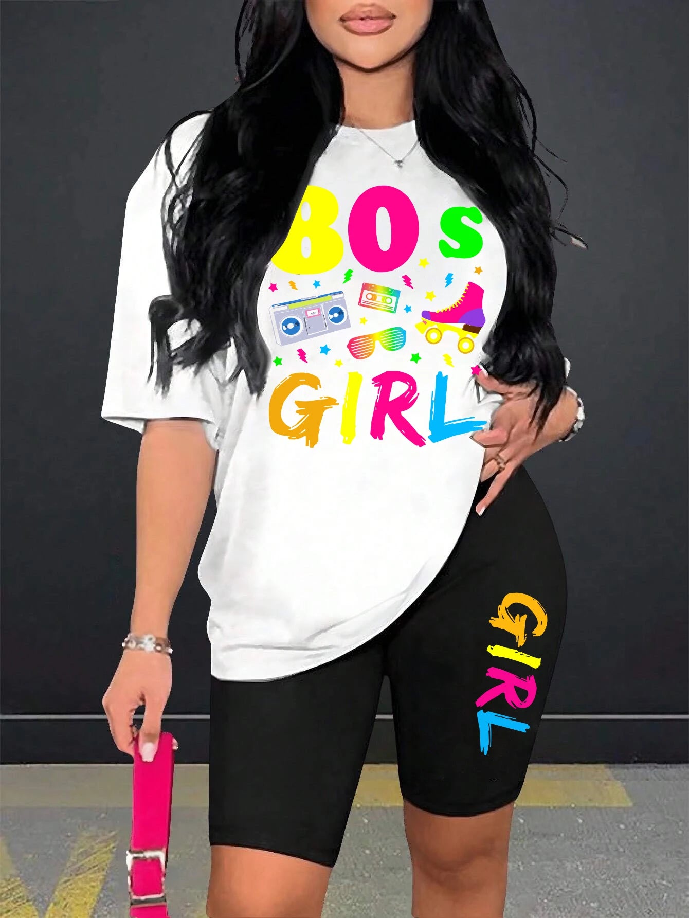 80 S Girl Colorful Printing T Shirts Two Piece Set Fashion Casual Short Sets Comfortable Breathable Shirt Shorts