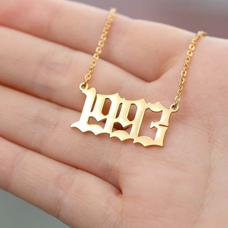 Birth Year Necklace For Stainless Steel Gold Color Year Number Pendant Necklaces