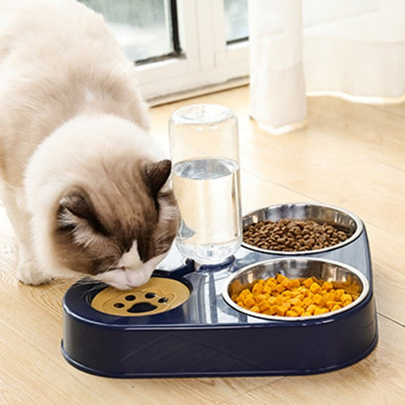 Dog Bowl Cat Feeder Bowl With Dog Water Bottle Automatic Drinking Pet Bowl Cat Food Bowl Pet Stainless Steel