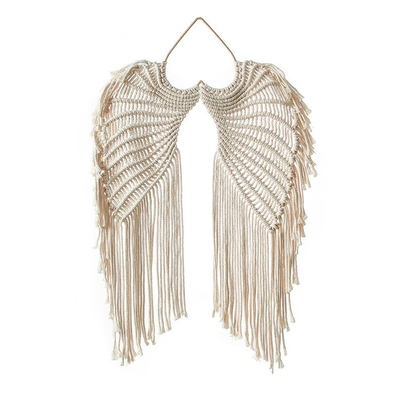 Macrame Wall Hanging Boho Tapestry Angels Wing Woven Bohemian Wall Décor Home Decoration For Apartment Bedroom Living Room