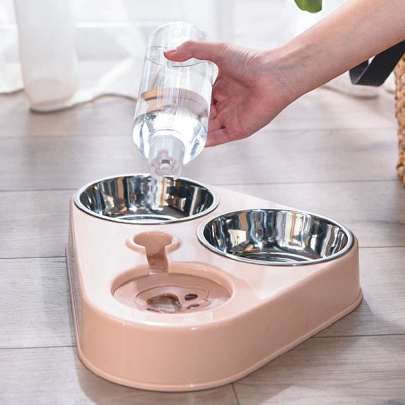 Dog Bowl Cat Feeder Bowl With Dog Water Bottle Automatic Drinking Pet Bowl Cat Food Bowl Pet Stainless Steel