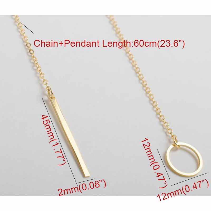 Fashion Vertical ID Bar Pendant Necklace Stainless Steel Y Circle Lariat Style Long Chain