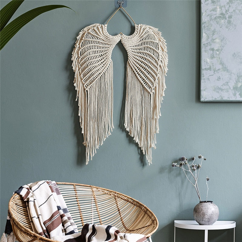 Macrame Wall Hanging Boho Tapestry Angels Wing Woven Bohemian Wall Décor Home Decoration For Apartment Bedroom Living Room