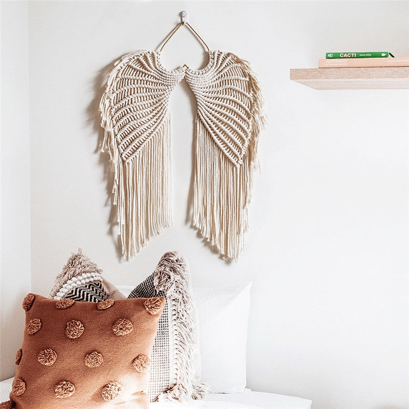 Macrame Wall Hanging Boho Tapestry Angels Wing Woven Bohemian Wall Décor Home Decoration For Apartment Bedroom Living Room