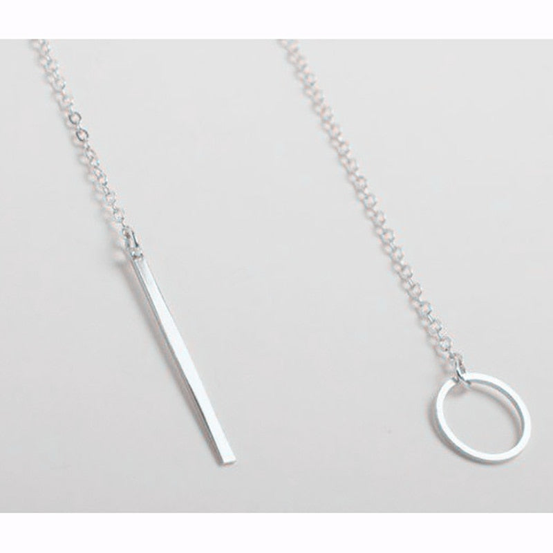 Fashion Vertical ID Bar Pendant Necklace Stainless Steel Y Circle Lariat Style Long Chain