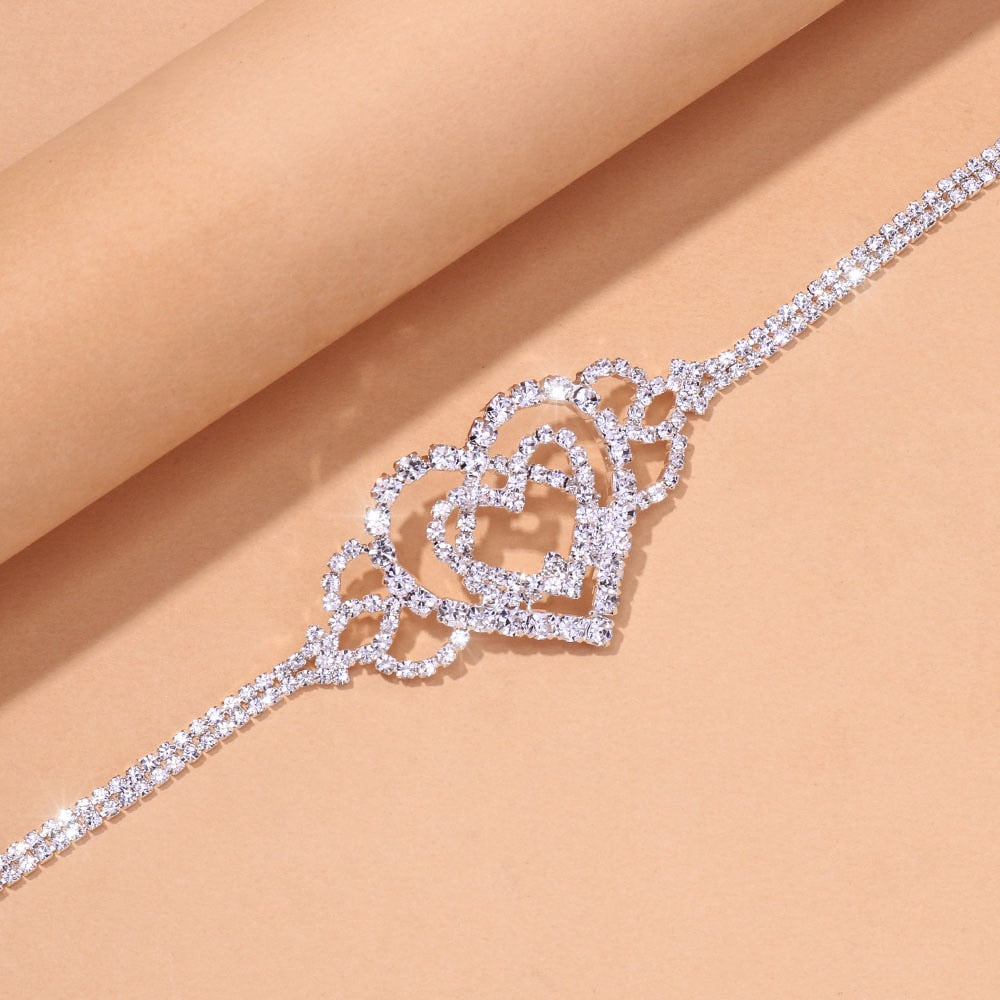 Stonefans Fashion Double Heart Anklet Rhinestone Chain Jewelry for Women Bling Love Foot Chain Anklet Bracelet Crystal