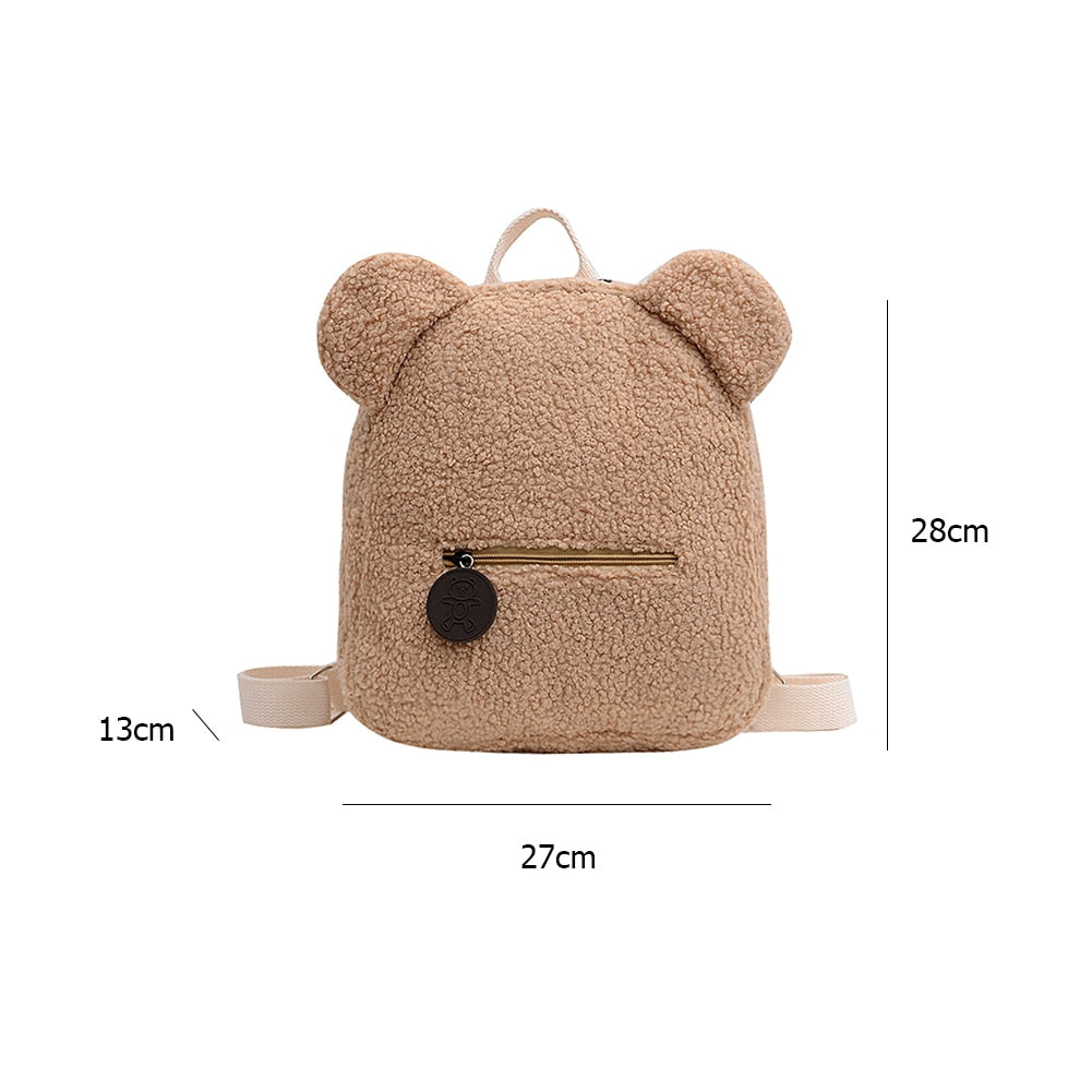 Portable Travel Rucksacks Casual Lamb Fleece cute Bear Shaped Shoulder Backpack