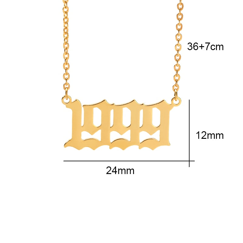 Birth Year Necklace For Stainless Steel Gold Color Year Number Pendant Necklaces