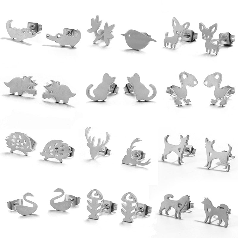 Multiple Minimalist Stud Earrings Stainless Steel Animals Cute Earrings Carnations jewelry Accessories