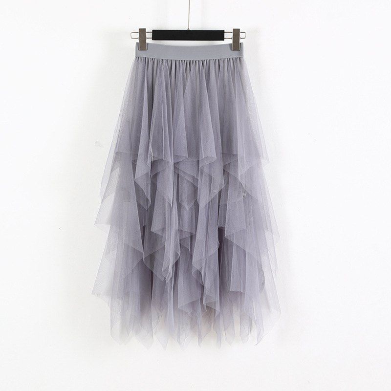 Party Skirt Elastic High Waist Long Tulle Skirt Women Irregular Hem Mesh Tutu Skirt