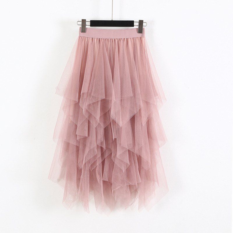 Party Skirt Elastic High Waist Long Tulle Skirt Women Irregular Hem Mesh Tutu Skirt