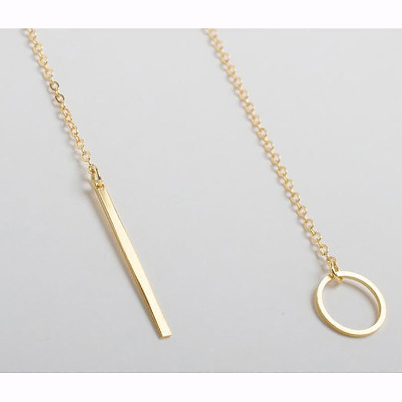 Fashion Vertical ID Bar Pendant Necklace Stainless Steel Y Circle Lariat Style Long Chain