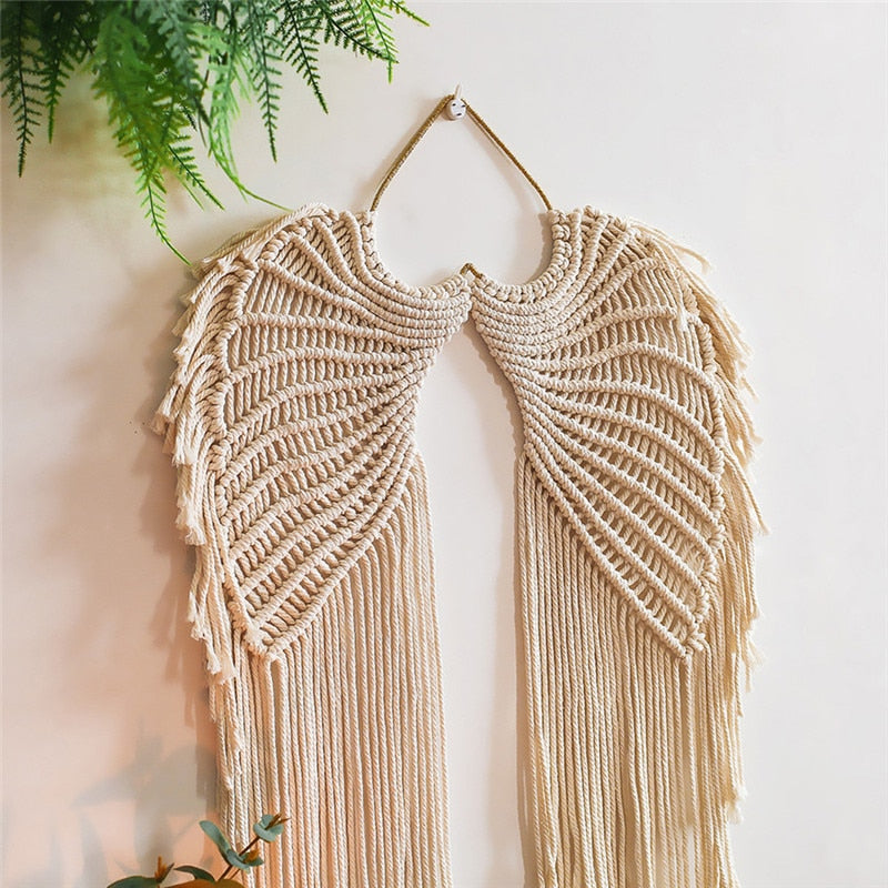 Macrame Wall Hanging Boho Tapestry Angels Wing Woven Bohemian Wall Décor Home Decoration For Apartment Bedroom Living Room