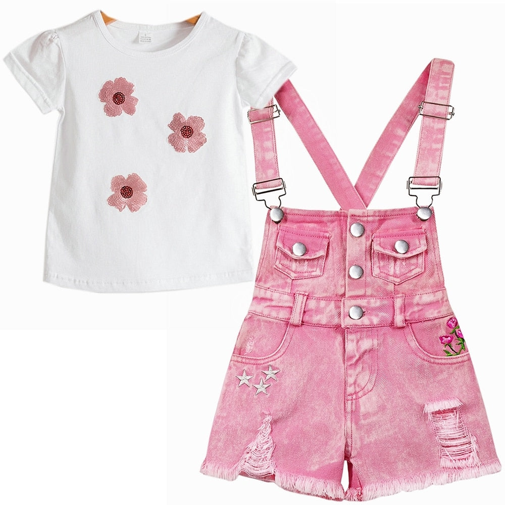 Summer Children Clothing Sets Jeans For Girls Pants Kids Denim Overalls Suspender Short