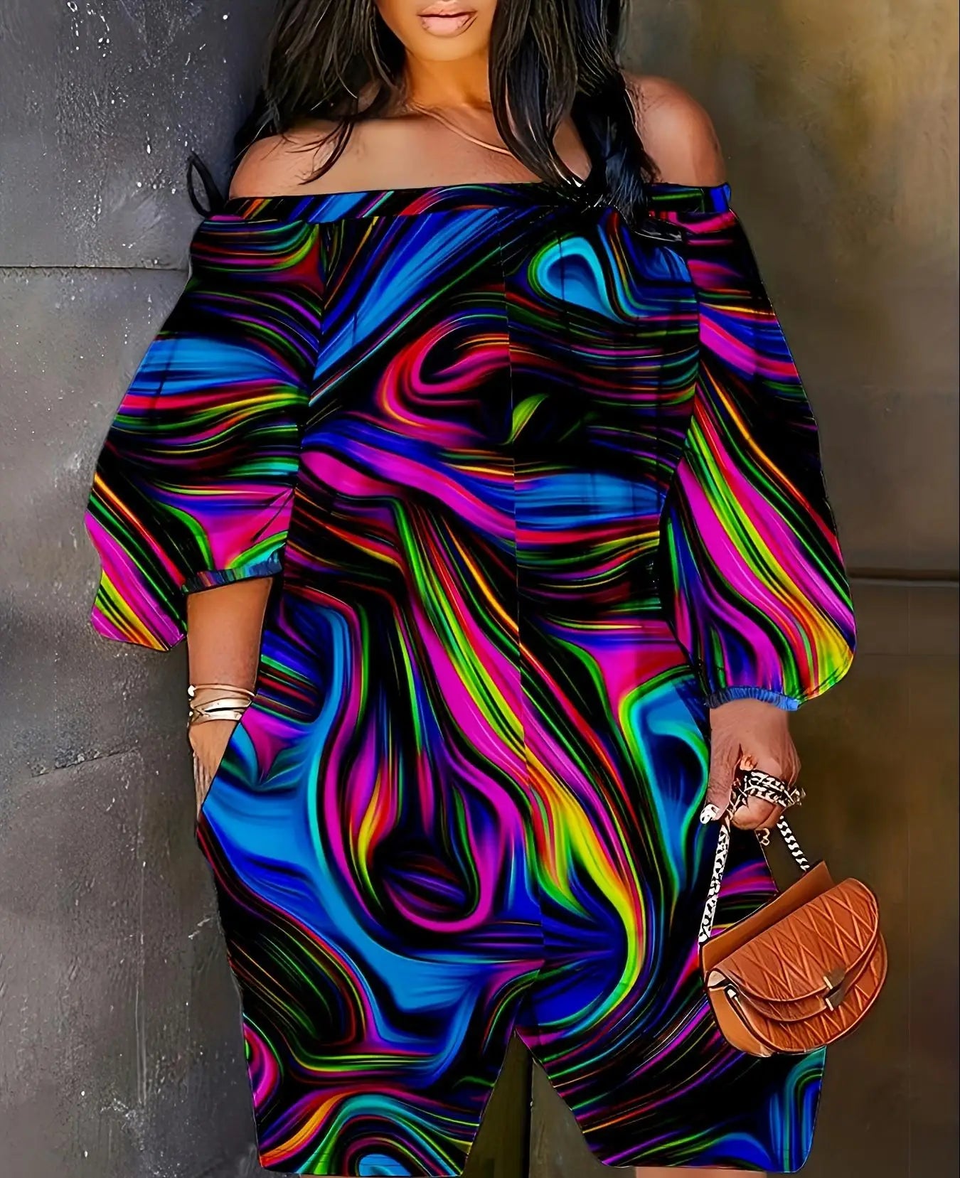 Casual Printed Backless Off-Shoulder Jumpsuit, Women's Fashion One-Piece, Comfortable & Stylish Romper for Daily Wear
