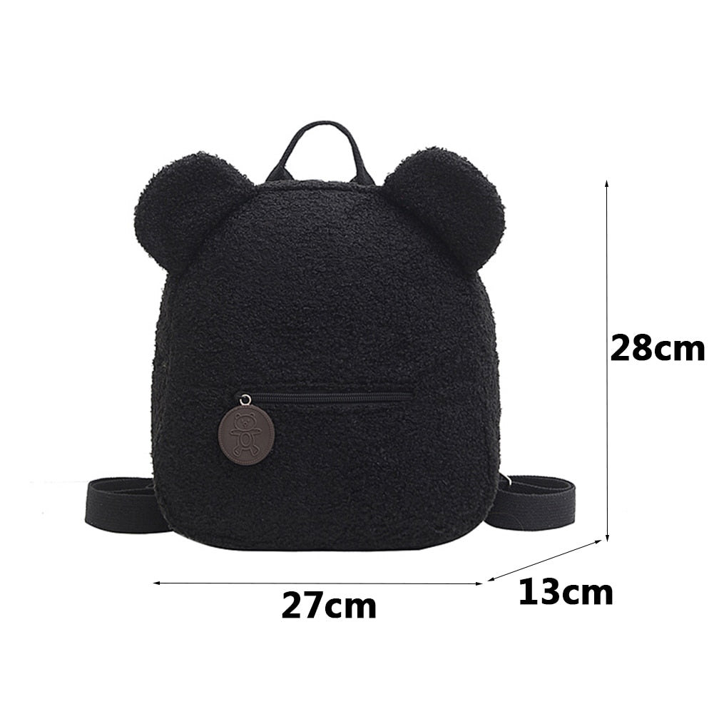 Portable Travel Rucksacks Casual Lamb Fleece cute Bear Shaped Shoulder Backpack