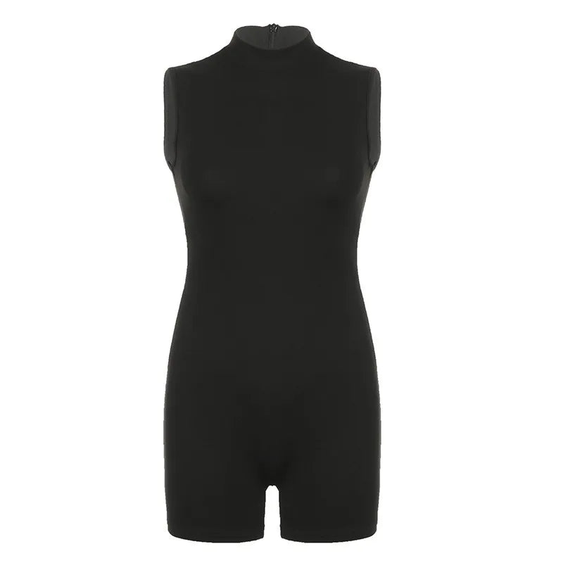 Fashion Casual Lady Women Sports Jumpsuit Invisible Zipper Sleeveless High Street Rompers Basic All-match Female Summer Playsuit