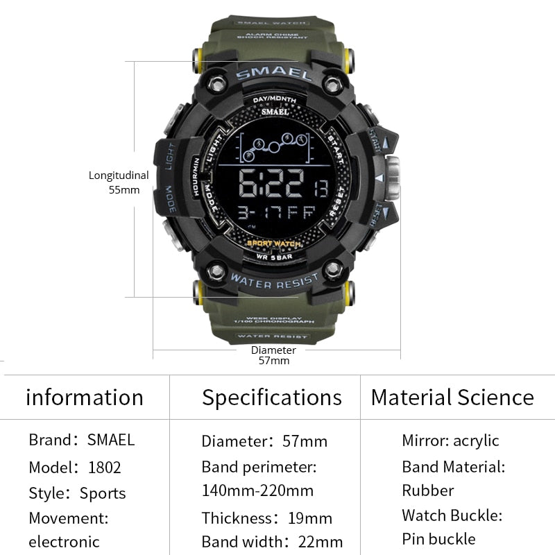 Water resistant Sport Military Watch Digital