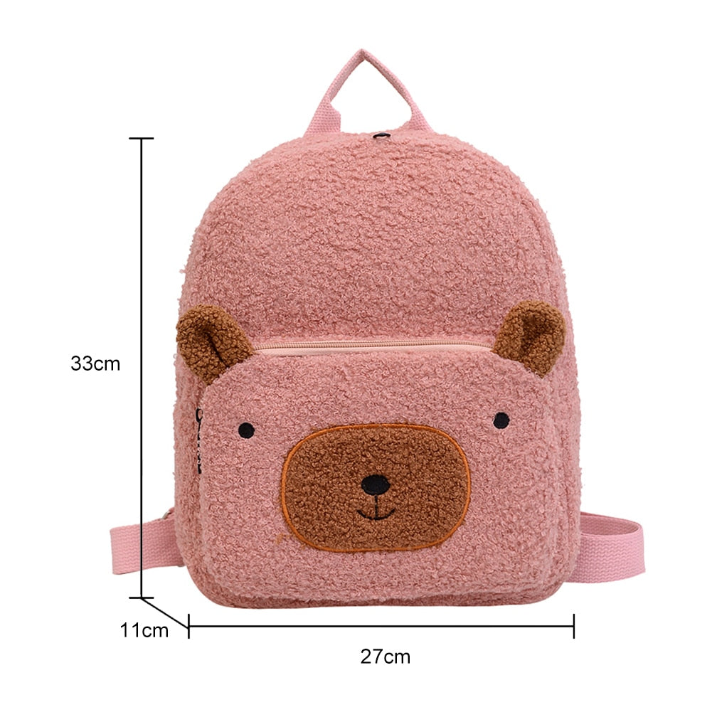 Portable Travel Rucksacks Casual Lamb Fleece cute Bear Shaped Shoulder Backpack