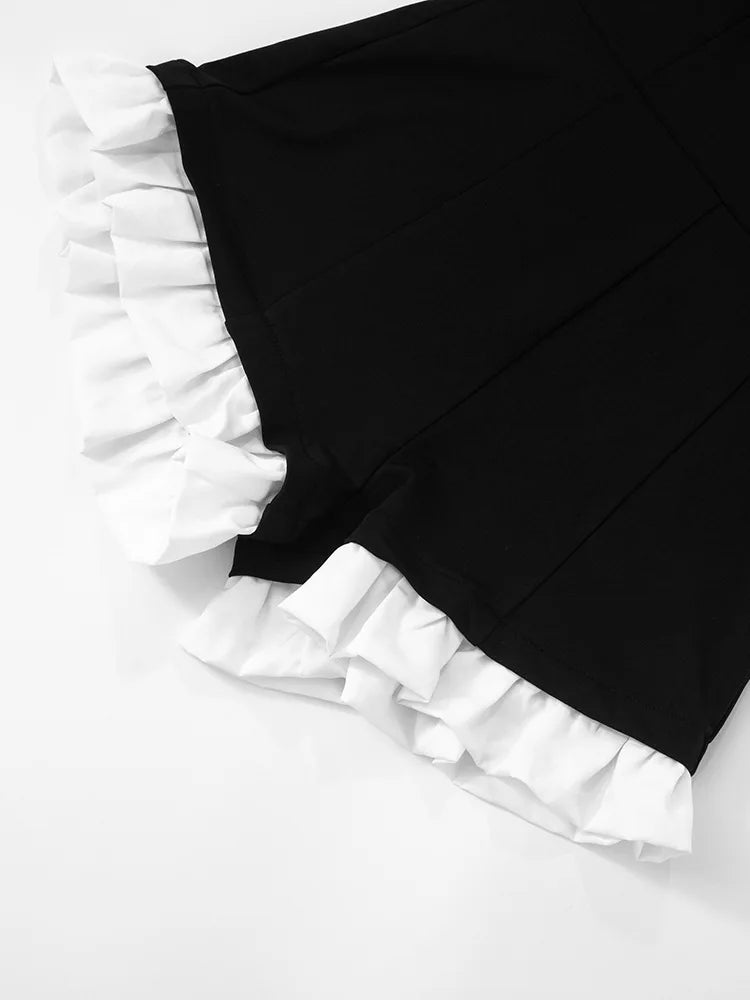 Contrast Ruffled Jumpsuit Sleeveless Rompers Fashion Splice Casual High Waist Playsuits