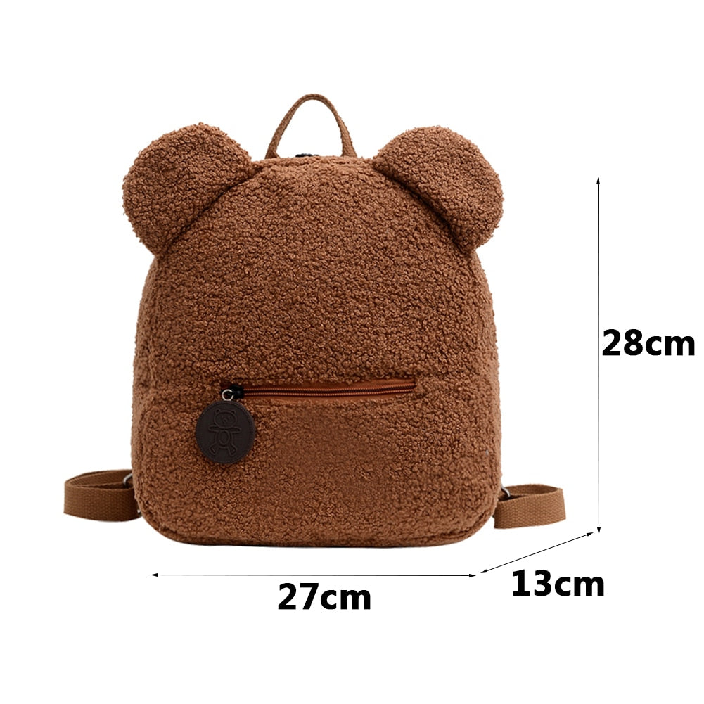 Portable Travel Rucksacks Casual Lamb Fleece cute Bear Shaped Shoulder Backpack