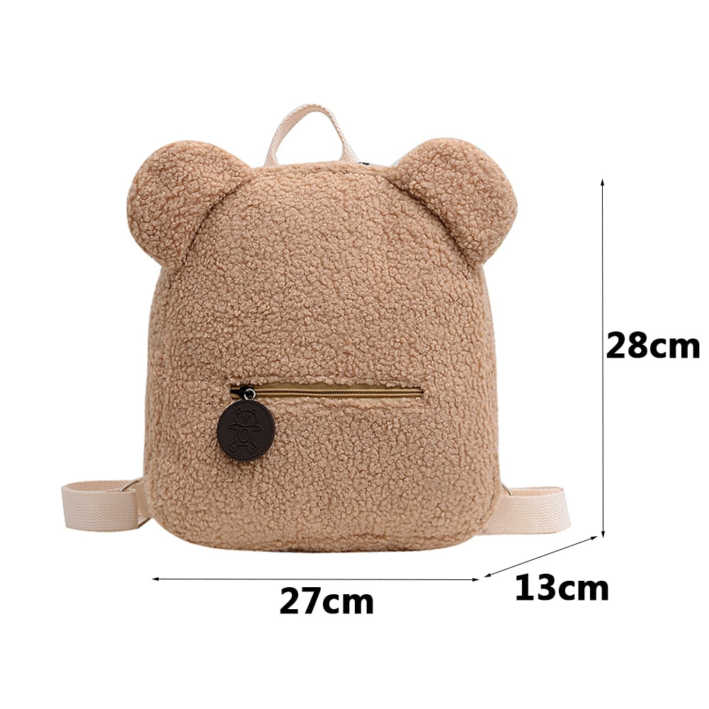 Portable Travel Rucksacks Casual Lamb Fleece cute Bear Shaped Shoulder Backpack