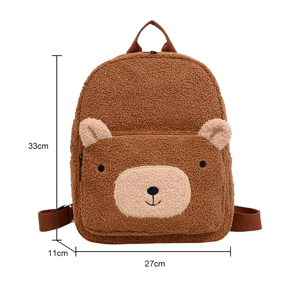 Portable Travel Rucksacks Casual Lamb Fleece cute Bear Shaped Shoulder Backpack