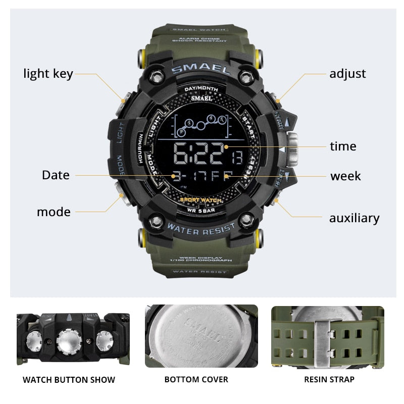 Water resistant Sport Military Watch Digital