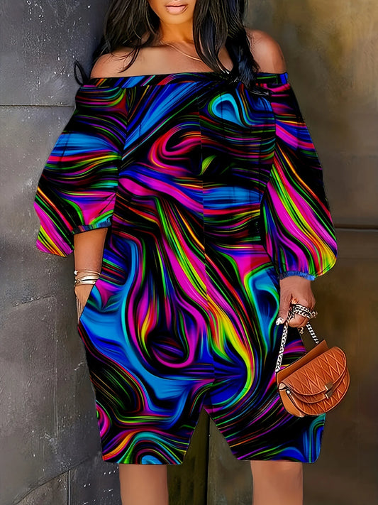 Casual Printed Backless Off-Shoulder Jumpsuit, Women's Fashion One-Piece, Comfortable & Stylish Romper for Daily Wear
