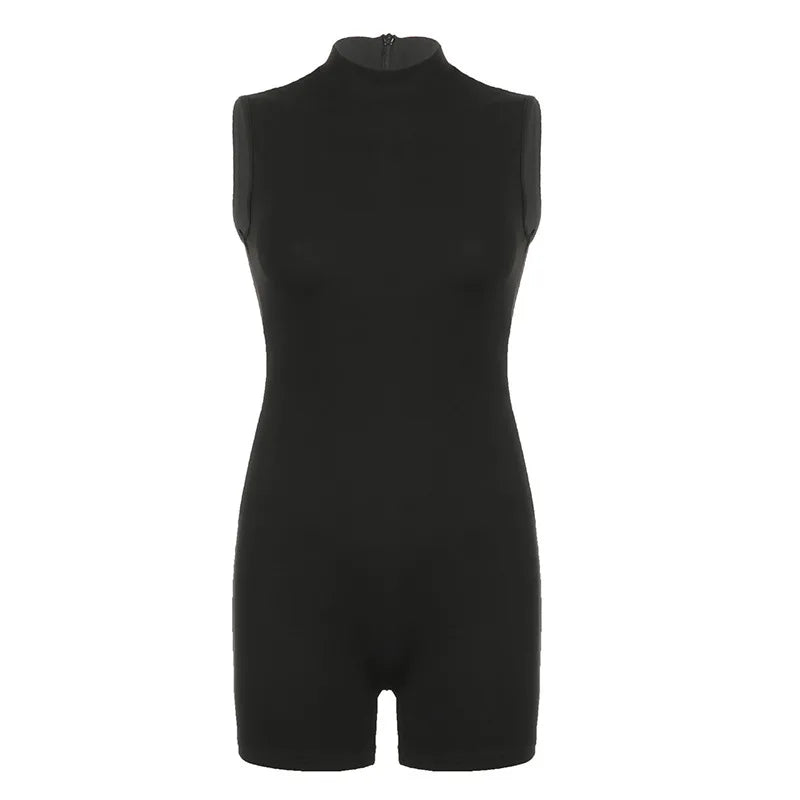 Fashion Casual Lady Women Sports Jumpsuit Invisible Zipper Sleeveless High Street Rompers Basic All-match Female Summer Playsuit