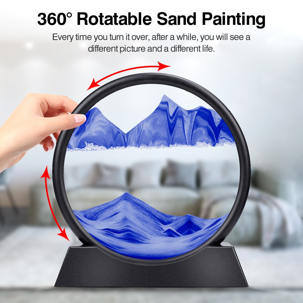 Moving Sand Art Picture Round Glass 3D Hourglass Deep Sea Sandscape In Motion Display Flowing Sand Frame home Décor