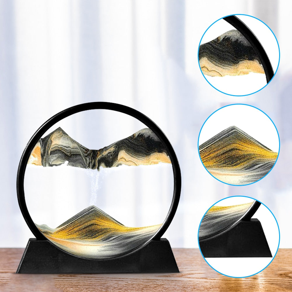 Moving Sand Art Picture Round Glass 3D Hourglass Deep Sea Sandscape In Motion Display Flowing Sand Frame home Décor