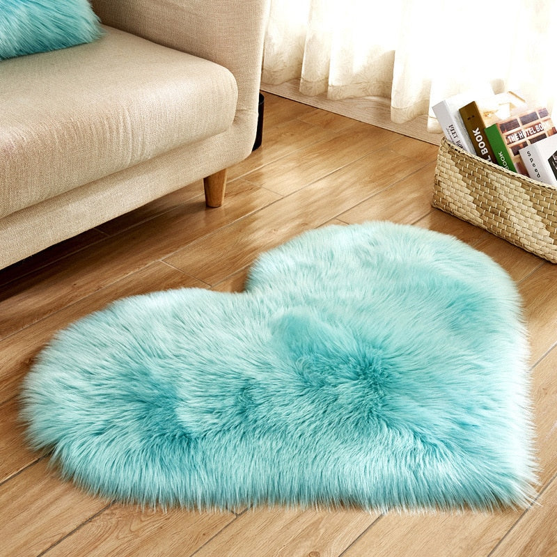 Heart Shape Fluffy Rugs Washable Faux Fur Rug For Kids Bedroom Home Decoration Mat Soft Carpet Rug