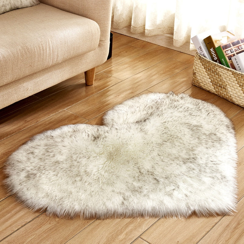 Heart Shape Fluffy Rugs Washable Faux Fur Rug For Kids Bedroom Home Decoration Mat Soft Carpet Rug