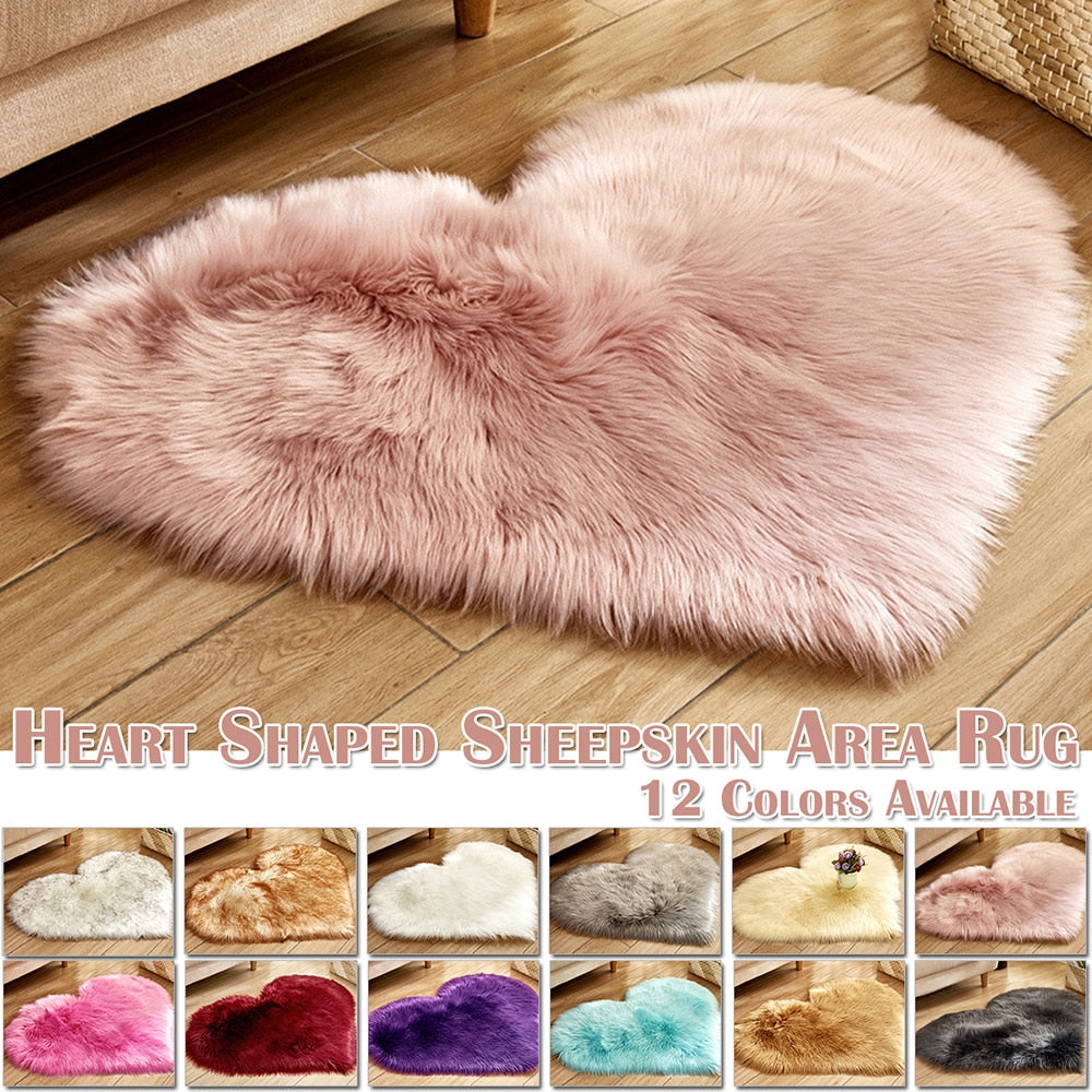 Heart Shape Fluffy Rugs Washable Faux Fur Rug For Kids Bedroom Home Decoration Mat Soft Carpet Rug